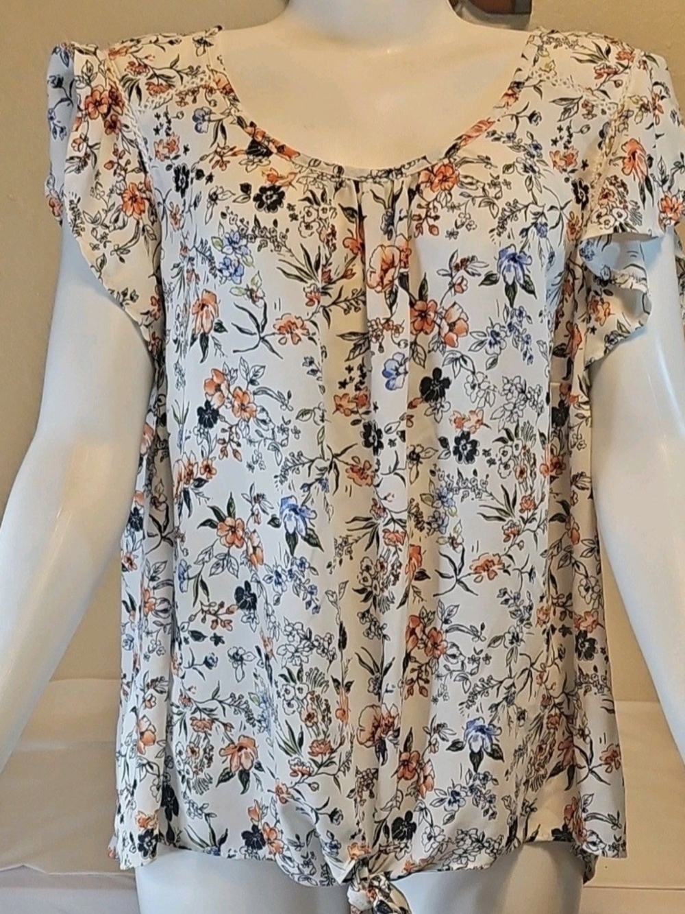 Olivia Moon 2X Floral Print Womens Blouse - White/Black - Picture 1 of 2